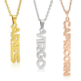 Stainless Steel Gold Plated Vertical Zodiac Pendant Necklace